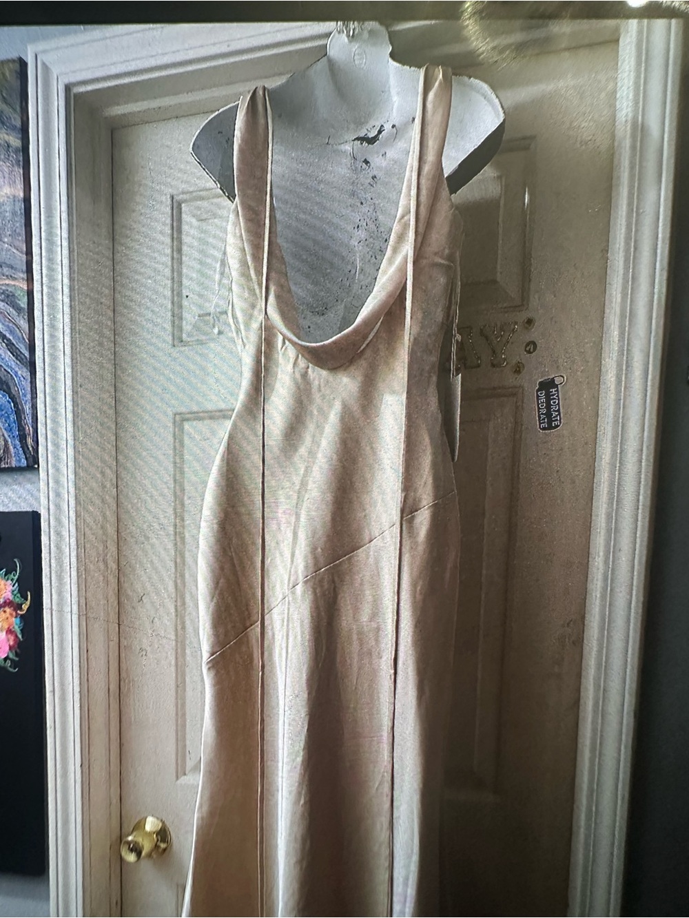 Golden Satin V-Neck Maxi Dress - Picture 6 of 6